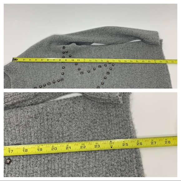 Hippie Rose Gray Star Stud & Grommet Super Stretchy Cold Shoulder Sweater Sz XS - Picture 15 of 15